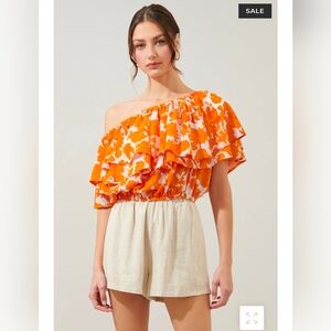 NWT Sugarlips Orange Floral Off-Shoulder Ruffle Top